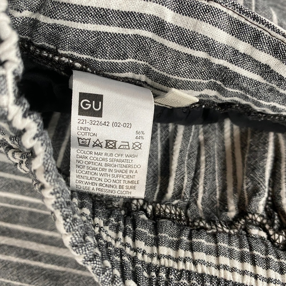GU Pants Womens S‎ Linen Black Striped Wide Leg Crop Beach Boho Lagenlook Hippie - Picture 5 of 9